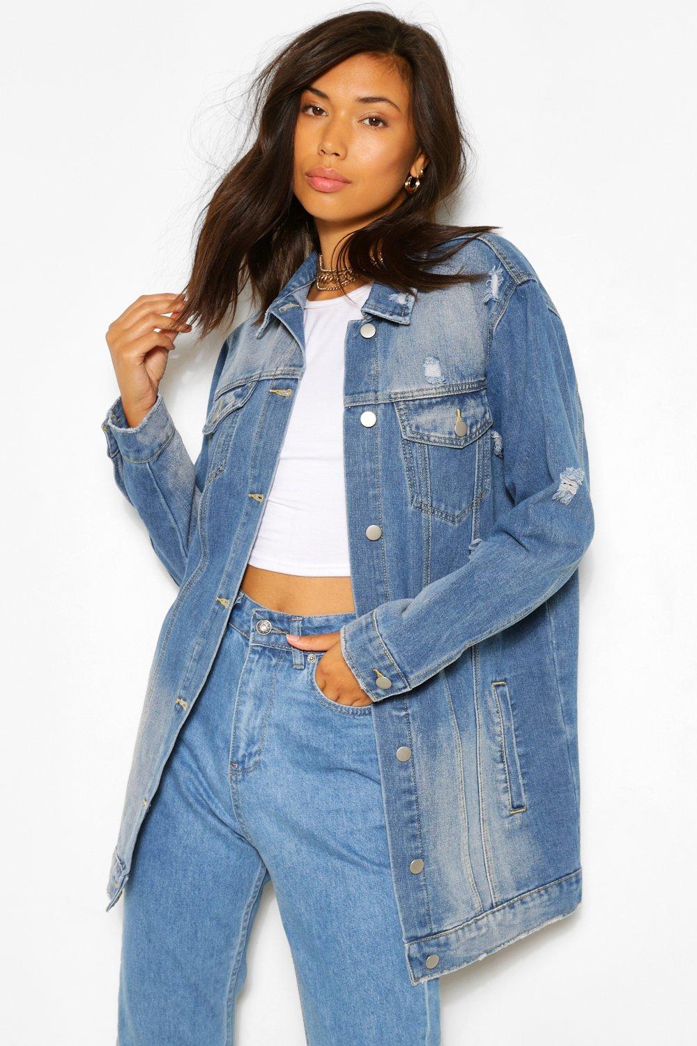 Veste en jean discount longue troué femme